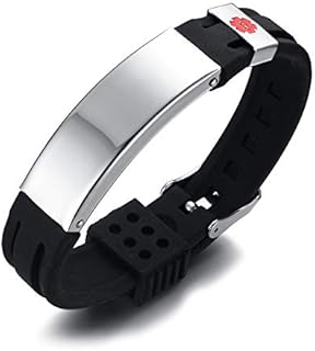 VNOX Stainless Steel Customization Personalized Medical Alert ID Adjustable Silicon Cuff Bracelet