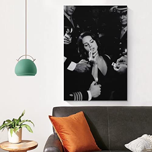 Image of YHNA Singer Lana Del Rey Black and White Poster for Room Aesthetic Poster Decorative Painting Canvas Wall Art Living Room Posters Bedroom Painting 24x36inch(60x90cm)