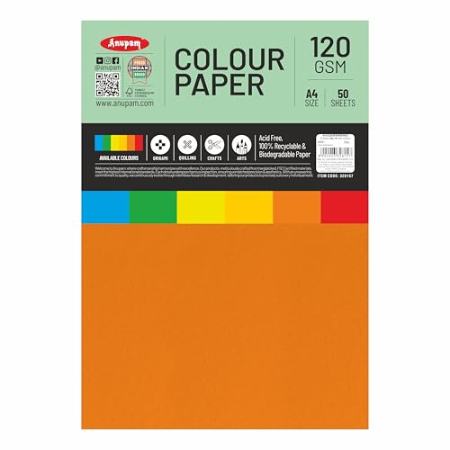 Image of Anupam 25 Sheets Colored Craft Paper A4 Size 120 GSM Orange Color Card Stock Paper for DIY Cards Making, Greeting Cards, Paper Crafting, Wedding Invitations, Thank You Cards, Scrapbooking and Printing