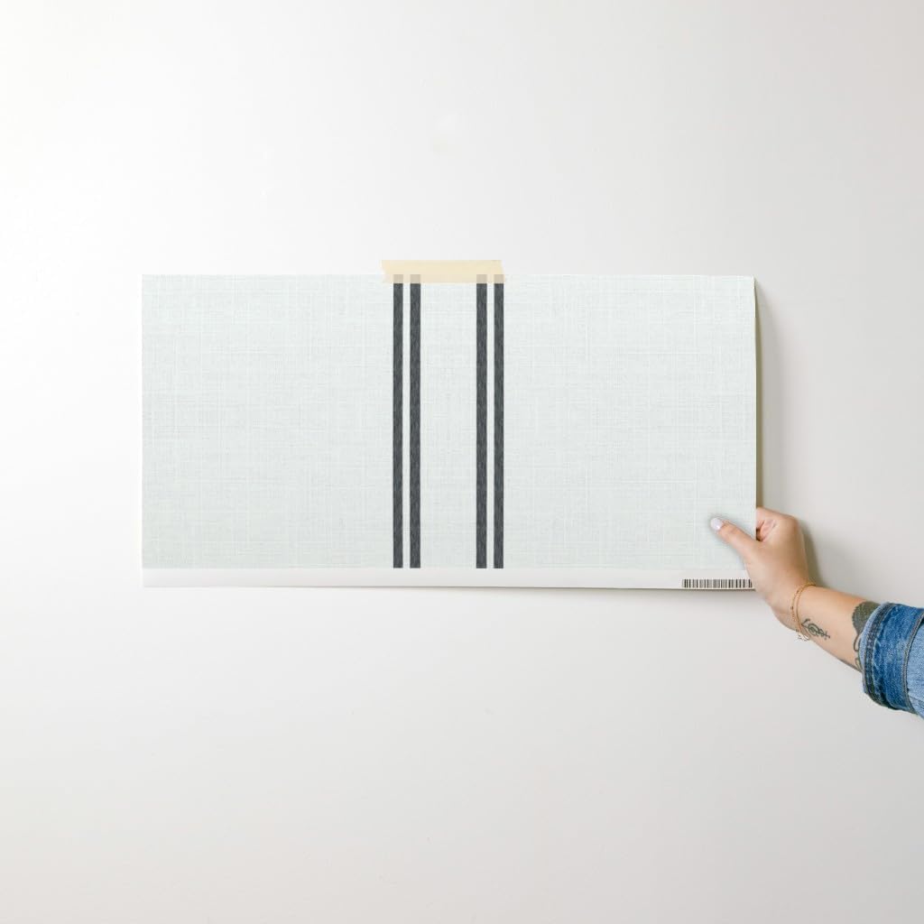 Removable Wallpaper Swatch - Farmhouse Minimal Ticking Stripe XL Scale Feed Sack Black On Natural Custom Pre-Pasted Wallpaper by Spoonflower