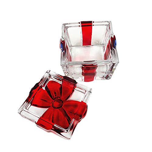 Vencer Square Sugar Bowl Crystal Glass With Bowknot Lid,Storage Box Wedding Candy Cookies Seasoning Food Tea And Food Storage Tank, Christmas Sugar Bowl,Red,Vfo-028R #TOP4