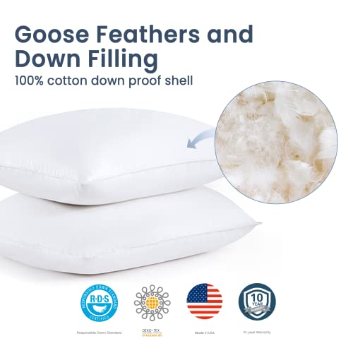 Cozy One Classic Goose Feather And Down Bed Pillows King Size, Made In Usa, Hotel Feather Down Pillows For Sleeping With Premium 100% Cotton Shell, 20X36 Inch, 2 Pack #TOP1