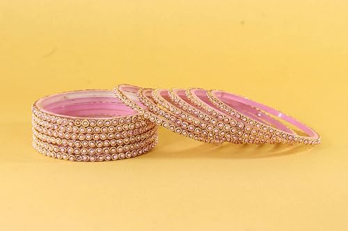Image of NMII Glass Golden Beads & Pearls Moti Work Designer Bangles Set For Women & Girls | Kanch ki Chudi Set | Girl's Bangles Bracelet | Glass Bangles | Daily, Wedding, Party, Fashion Jewellery- Set of 12