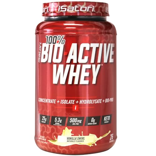 iSatori 100% Bio-Active Whey Protein Powder, Muscle Growth & Recovery with Whey Isolate, Hydrolysate, Concentrate, BCAAs & Colostrum Peptides, 25g of Protein Per Serving - Vanilla Swirl (26 Servings)