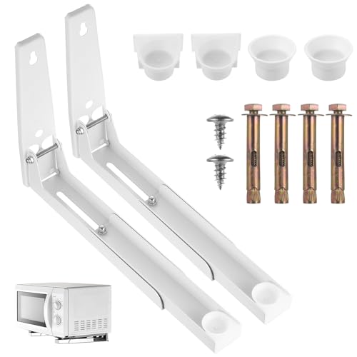 2 Pièces Support Micro Onde Mural Pliable, Etagere Murale Micro Onde Réglables Extensible, Supports Muraux pour Micro-ondes, Petits Fours de Cuisine(blanc)