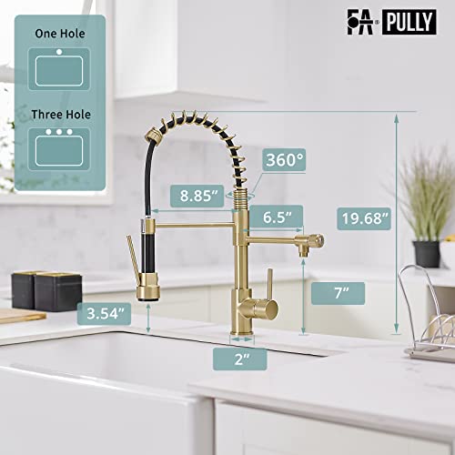 Brushed Gold Kitchen Faucet With Pull Down Sprayer, Single Handle Commercial Brass Kitchen Sink Faucet With 3 Way Drinking Kitchen Faucet, For Water Filtration System Or Pot Filler Faucet In Gold #TOP6