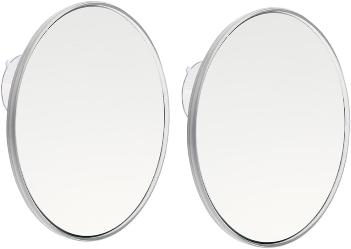 2Pcs Magnified Cosmetic Mirror with Sucker Portable Compact Bathroom Mirror Easy to Clean Silver Glass for Travel and Daily Use