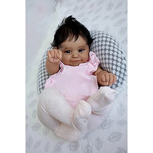 Csatai Muñecas de bebé afroamericanas renacidas negras de 20 pulgadas 50 cm Sonrisa muñeca de silicona recién nacida con aspecto real (niña) Cover