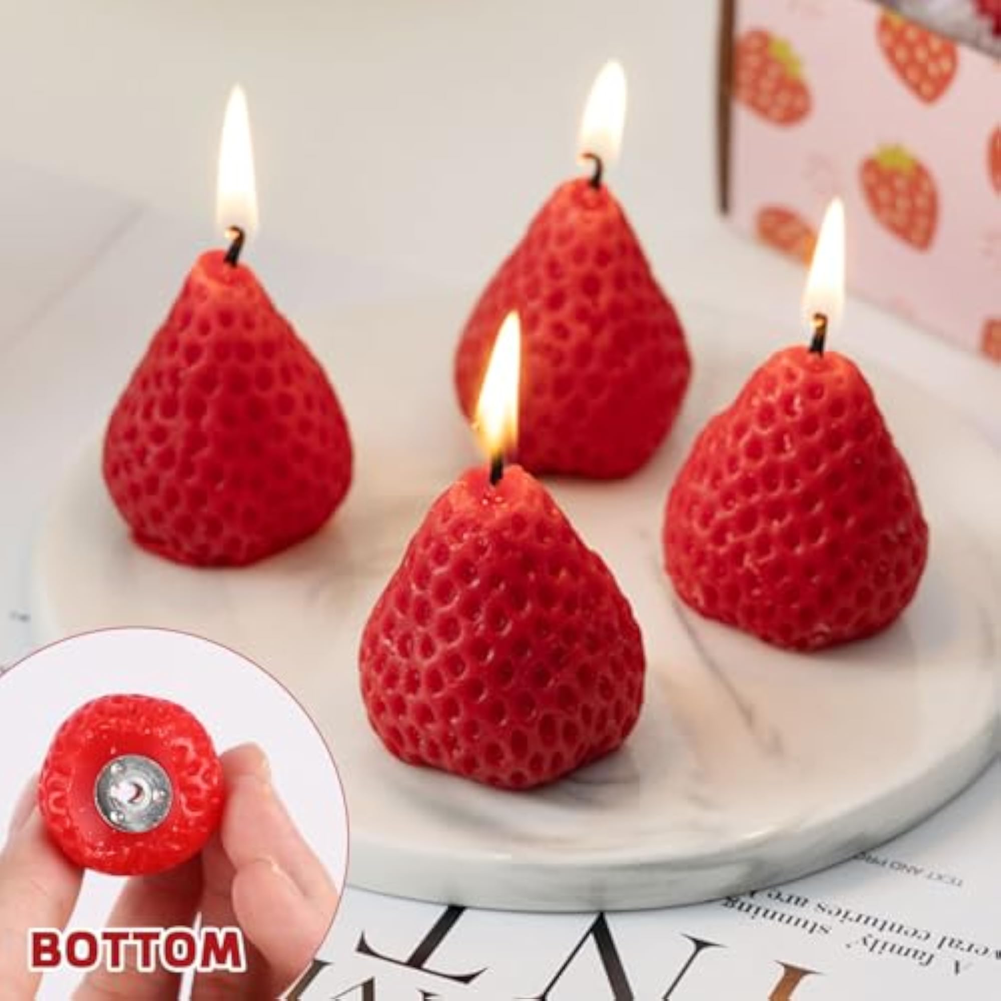 Strawberry Shaped Scented Candle, 9 Pcs Mini Soy Wax