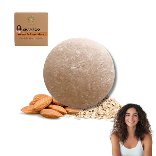 Champú Sólido con Avena y Aceite de Almendras | Shampoo Natural Hidratante y Definidor de Rizos | Curly | Suaviza, Nutre y Aporta Flexibilidad | Sin Sulfatos, Vegano, Artesanal y Zero Waste – 65 g