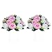Nuptio Pcs of 2 Fake Flower Ball Arrangement Bouquet,15 Heads Plastic Roses with Base, Suitable for Our Store's Wedding Centerpiece Flower Rack for Parties Valentine's Day Home Décor (Pink & White)