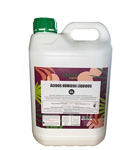 VERMIORGANIC Fertilizante - Abono Ácidos Húmicos Líquidos, 5 L. Fabricado a Partir de Leonardita y Humus de Lombriz.