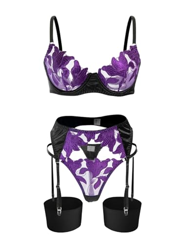 Lilosy Sexy Lingerie Set 3 Piece Women Outfit Bra and Panty PTN BKPP L