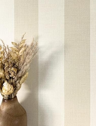 Newroom Papier Peint Intissé Beige Rayures - Style Campagne Aspect Textile Lin pour Salon Chambre