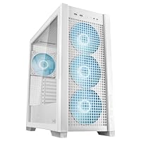 ASUS A23 Plus TG ARGB witte microATX pc-behuizing (vooraf geïnstalleerde ARGB-ventilatoren, mesh frontpaneel, compatibel met moederborden met verborgen aansluitingen, 360 mm radiatoren, 380 mm