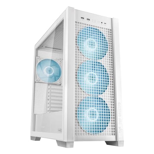 ASUS TUF GAMING GT302 TG ARGB White Case Gaming E-ATX Mid Tower, Pannelli Laterali intercambiabili Mesh Vetro Temperato, 4 ventole ARGB preinstallate da 140 x 28 mm, Bianco