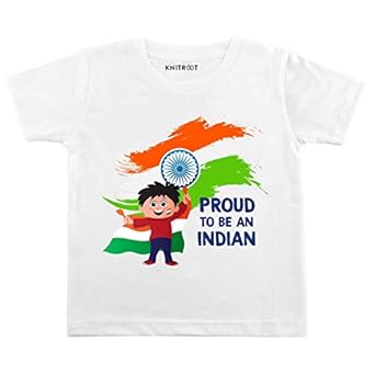KNITROOT Independence Day Special Unisex Kids T-Shirt White Color Half Sleeve Round Neck Proud to Be an Indian Boy