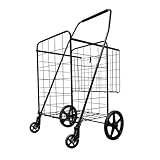 Jumbo XXL Folding Shopping Cart with 360° Swivel Wheels, Heavy-Duty Double Basket for Groceries, Laundry, and More – Black, Model S-2777