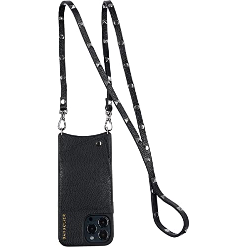 Bandolier Sarah Crossbody Phone Case And Wallet - Black Leather With Silver Detail - Compatible With Iphone 13 Pro Max #TOP2