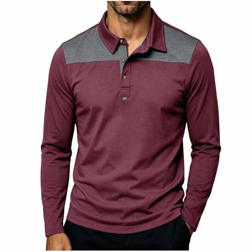 Men's Long Sleeve Polo Shirt Casual All Seasons Lapel Button V Neck Pullover Shirts Daily Wear to Work Tops Wine