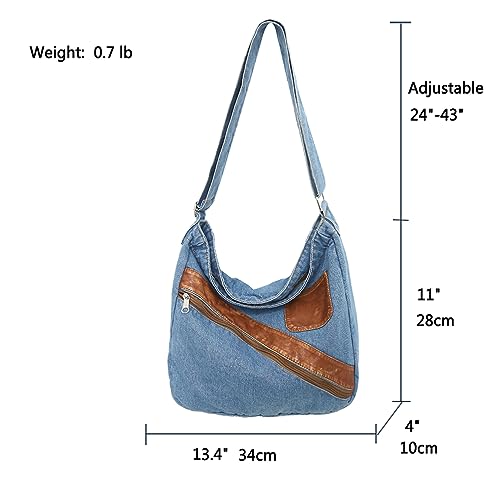 Image of Denim Purse for Women Men Tote Bag with Zipper Crossbody Blue Jean Purses Canvas Shoulder Bag Hobo Handbag