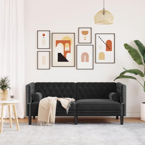Hommdiy Chesterfield Sofa,Couch mit Armlehnen Rückenlehne Stützbeine, Polstersofa für Wohnzimmer, Couchgarnitur, Kunstleder Schwarz,2-Sitzer – Bild 4