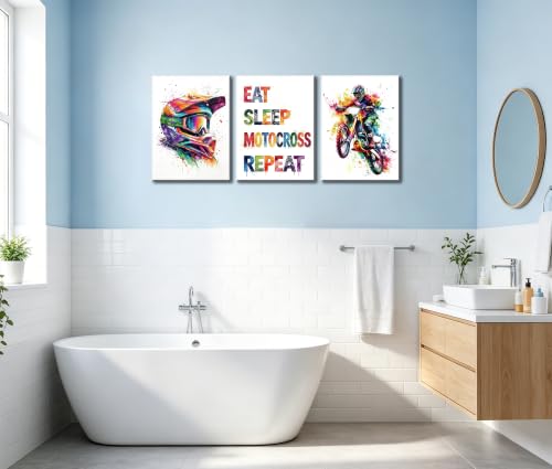 Image of Frimeeme Motocross Canvas Wall Art, Boys Teen Room Decor,12x16 in, Set of 3