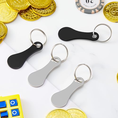 Image of Shimeyao 4 Pcs Portable Aluminum Alloy Keyring Shopping Cart Trolley Tokens Quarter Keychains Gift for Men Women Valentines