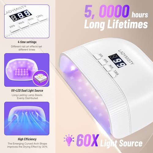 LadyMisty UV Lampe Für Gelnägel, 2026 Upgrade UV Lampe – 30 Doppellichtperlen & LED-Licht, 4 Timer, Lcd-Display, Nagel UV Lampe (Mattweiß)