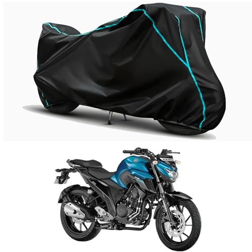 Image of Waterproof Bike Body Cover Compatible for | Yamaha FZS 25 | Taffeta Fabric, Sky Piping Design, Bottom Elastic Fit | Dustproof, Sun UV & Rain Protection for All Weather.