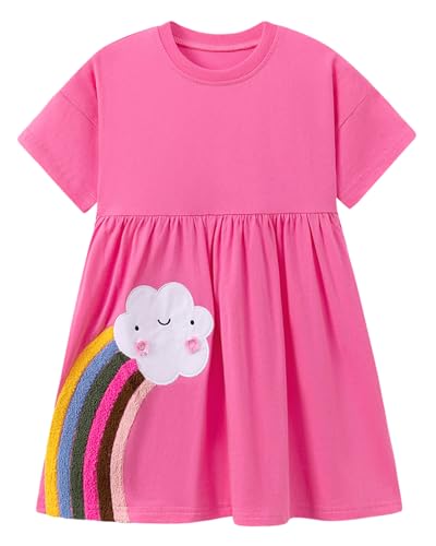 Image of Girls Cotton Long Sleeve Casual Cartoon Appliques Striped Jersey Dresses