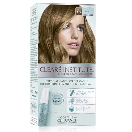 Clearé Institute Colour Clinuance | Coloración Permanente Sin Amoniaco para Cabellos Delicados | 100% Cobertura de Canas | Con Sérum Capilar | Apto Método Curly | 7.0 Rubio | 170ml