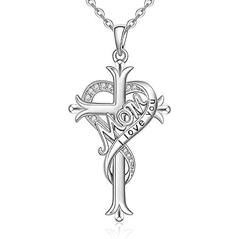Fenthring Heart Cross Mom Necklace Matching Mother Daughter Crystal Infinity I Love You Pendant Choker Sterling Silver Necklaces for Women Mothers Day Birthday Cover