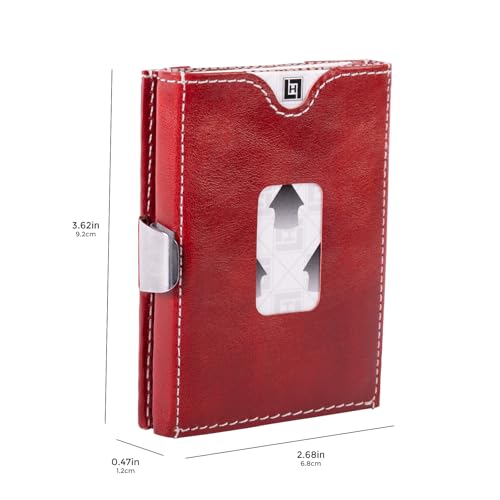 Image of LLH Leather Trifold Wallet - RFID Blocking with Stainless Steel Locking Clip Wallet, Minimalist Front Pocket RFID Blocking Credit Card Holder (Red)