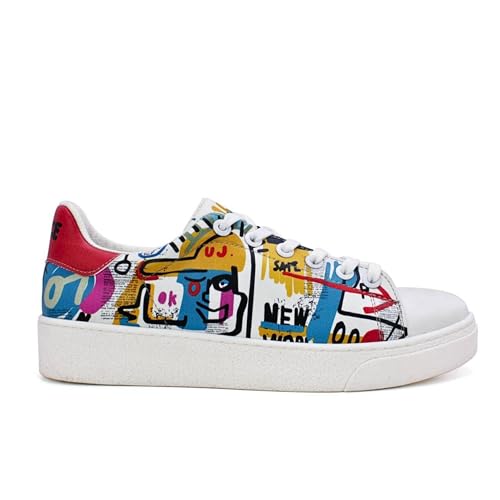 Colorful Printed Sneakers, Retro Women's Shoes, Handmade Multicolored Sneakers, Special Occasion Gift (Multicolor, 8)