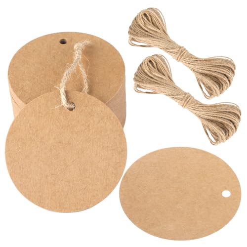 G2PLUS 2.5 Inch Round Kraft Paper Gift Tags with String, 100PCS Blank Tags