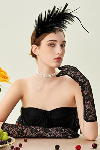 Babeyond US-1920SFASCINATOR-BLACK Fascinator Hats For Women Feather Headband Kentucky Headpiece Gatsby Derby Hat thumb #3