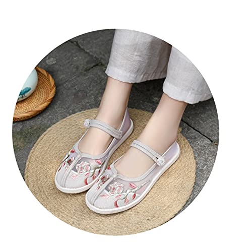 New Flats Cloth Shoes Shallow Stitching Embroidered Mesh Shoes Tendon Bottom Ethnic Style Flat Ladies Cloth Shoes (Color : A Size : Code 36) (A Code 38)2
