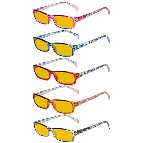 Image of Eyekepper 5 Pack Computer Glasses Digital Eye Strain Prevention Blue Light Filter Reading Glasses Amber Tinted +0.00