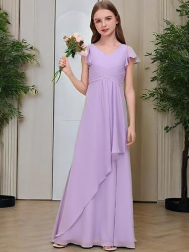 Chiffon Junior Bridesmaid Dresses for Wedding Kids Ruffle Sleeve A-Line Flower Girl Dress Long Princess Pageant Gowns2