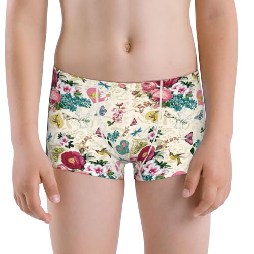 Boys' Cotton Boxer Brief Soft Underwear-Bird Butterfly Rose