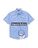 Joe & Bella Magnetic Button Shirt for Men - Short Sleeve, Adaptive Clothing for Men - Magnetic Closure Dress Shirts, Relaxed Fit, Hidden Magnets, Easy One-Hand Dressing, Stretch Cuffs - (Blue, Large)