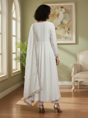 Image of Yashika Women's Silk Blend Embroidered Anarkali Kurta Set with Dupatta | Full Length Ethnic Wear for Women | Wedding
