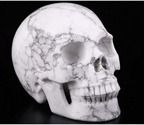 Skullis 5.0" Howlite Crystal Skull, Hand Carved Gemstone Fine Art...