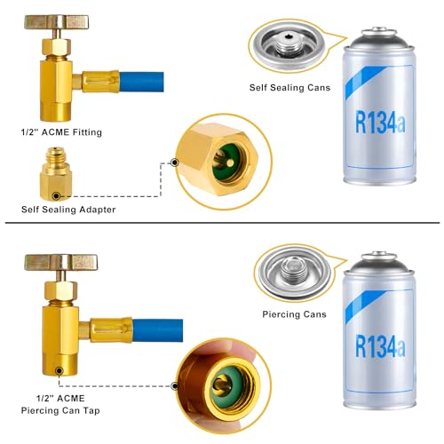 Belleone R134a Refrigerant Recharge Kit with BPV31 Bullet Piercing Valve and R134a Quick Coupler, R134a/R-12/R-22 Freon Refrigerant Hose Can Tap Kit for A/C System - Easy to use - Thumbnail 3