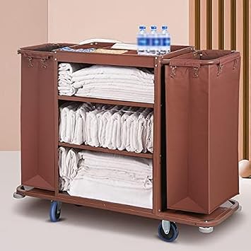 Serving Trolley Hotel Storage Trolley Linen Trolley Heavy Duty Laundry Basket On Wheels Commercial Laundry Trolley Rolling Housekeeping Carts, Space Saving,Thickened Bilateral Cart,Serene16