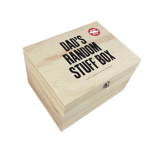 Image of Personalised Random Stuff Pine Wooden Memory Box | Father's Day Present | Custom Wood Keepsake Box | Add Your Own Text | Metal Hinges & Clasp | W20cm x D15cm x H11cm