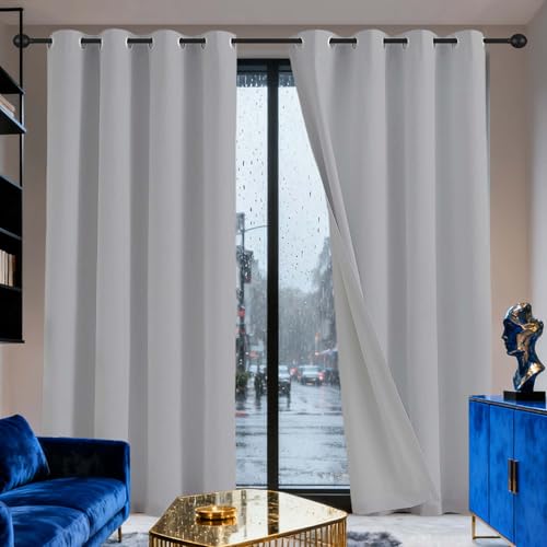 Rideau phonique 540 x 350 cm gris clair, rideau occultant à oeillets pour salon