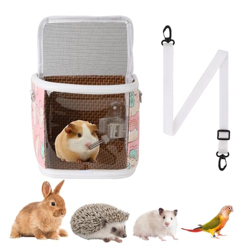 guinea pig carrier bag with water bottletravel portable small animal carrier sling pouch clear window carrier backpack for hamster bunny gerbil hedgehog sugar glider lizard birdpink
