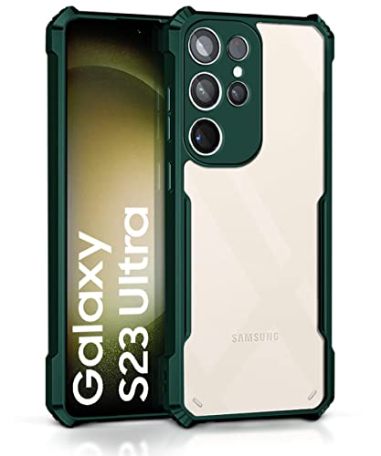 Image of WOW IMAGINE Shock Proof Clear Protective Back Case for Samsung Galaxy S23 Ultra 5G - AirEDGE Technology | 360 Degree Camera Protection | Transparent Hybrid Back Case Mobile Cover - Green